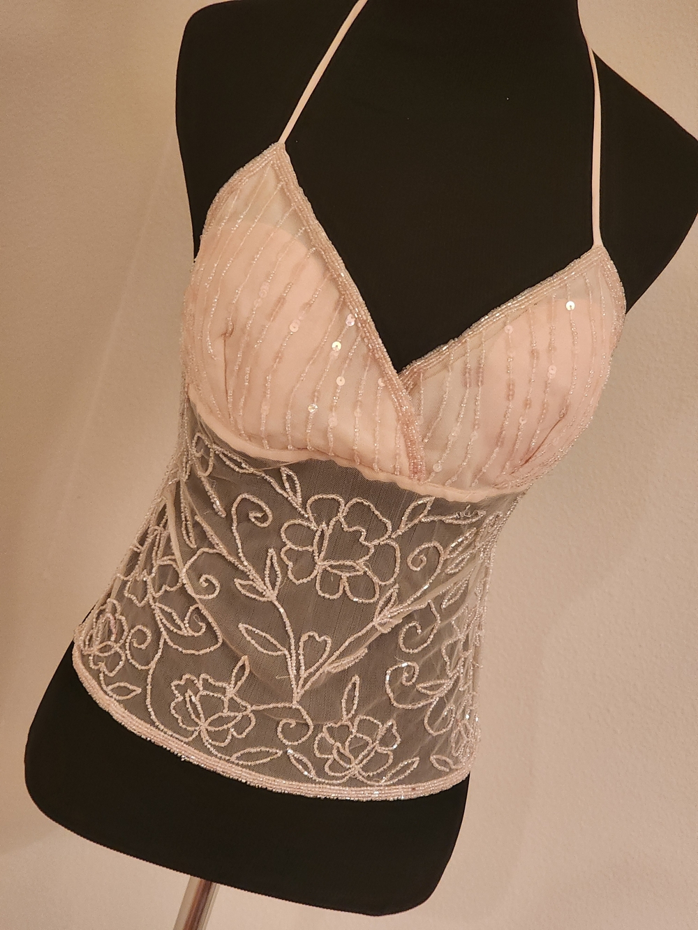 Passport Sheer Pink Embroidered Sequin Chemise Top